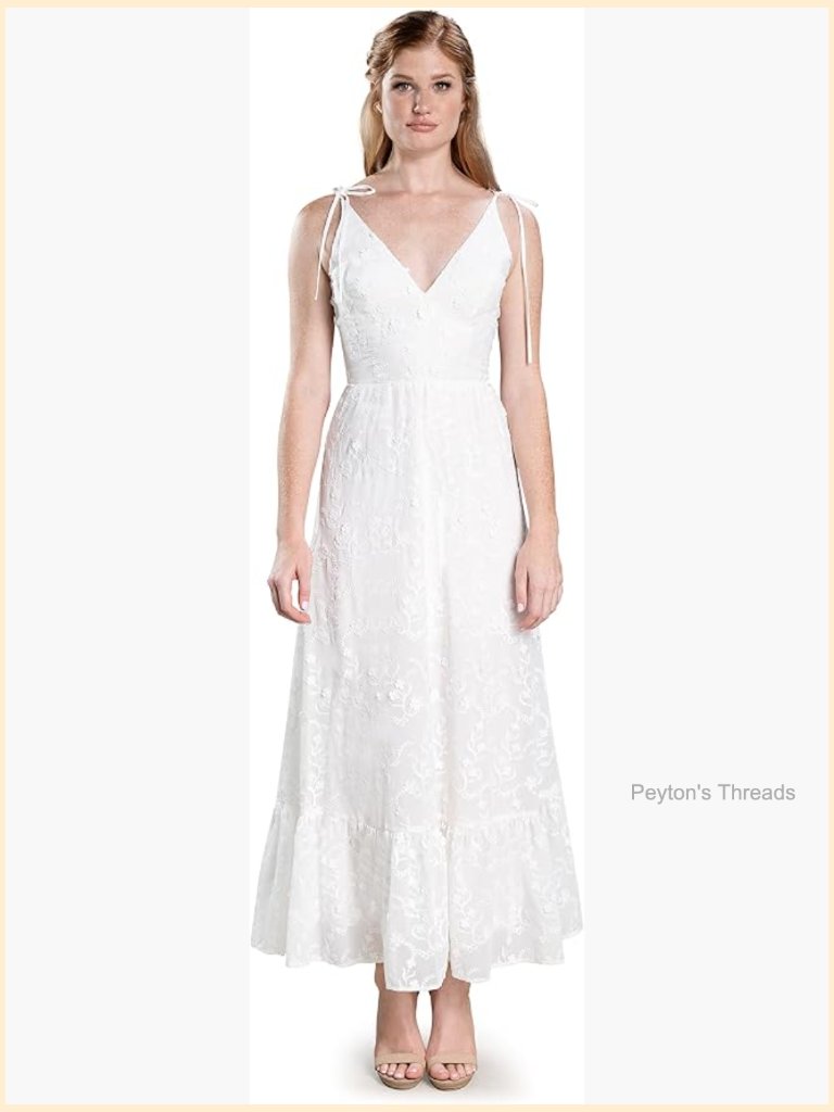 Fit And Flare Maxi Dress With Floral Embroidered Tiered Skirt V-Neck